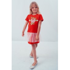 Embroidered dress for girl "Smile of Rose" mesh Red
